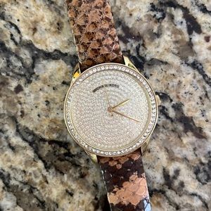 Python embossed Leather Michael KORS Womens watch with rhinestone face